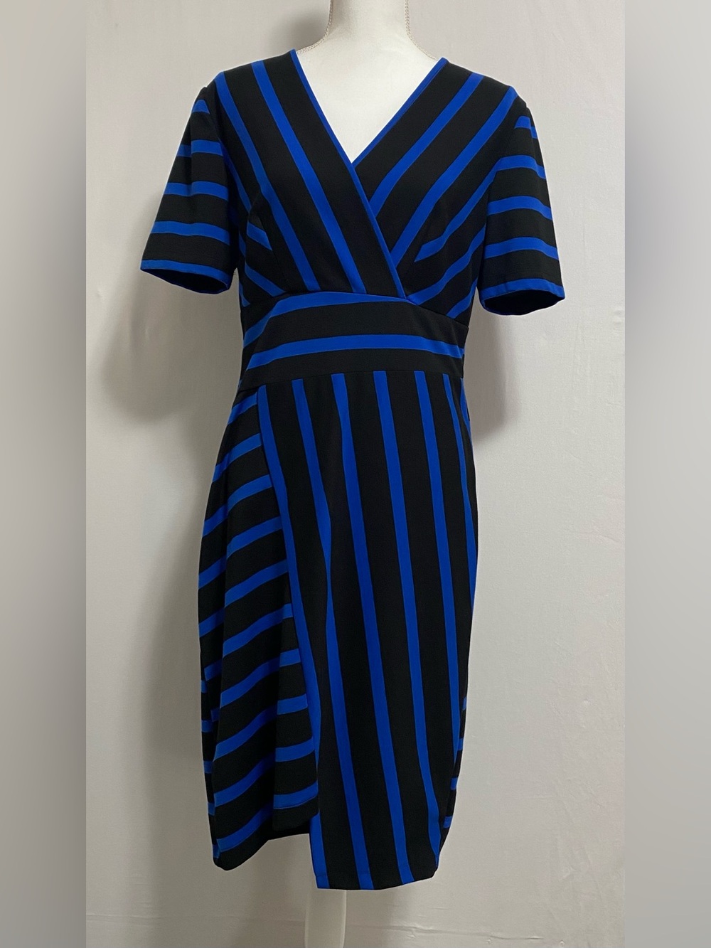 ECI Black and Royal Blue Striped Midi Dress